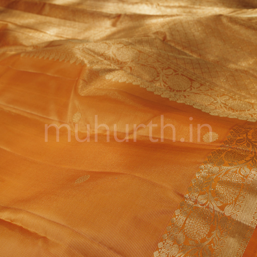 Mustard Vaira-Oosi Pure Kanjivaram Silk Saree
