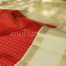 Load image into Gallery viewer, Red Pure Zari Kanjivaram Silk Saree with Cream