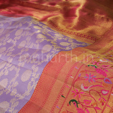Load image into Gallery viewer, Lavender Pure Kanjivaram Silk Saree with Red