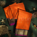 Orange Pure Zari Kanjivaram Silk Saree with Vijaya Blue