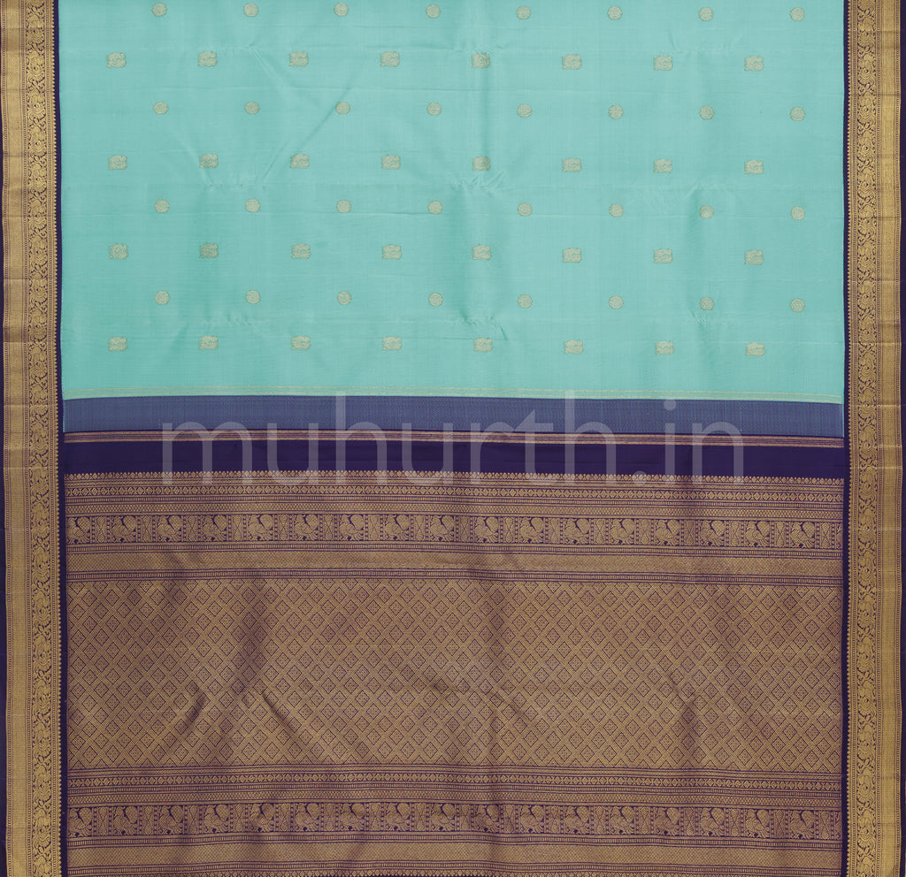 Turquoise Pure Zari Kanjivaram Silk Saree with Vijaya