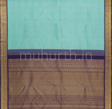 Load image into Gallery viewer, Turquoise Pure Zari Kanjivaram Silk Saree with Vijaya