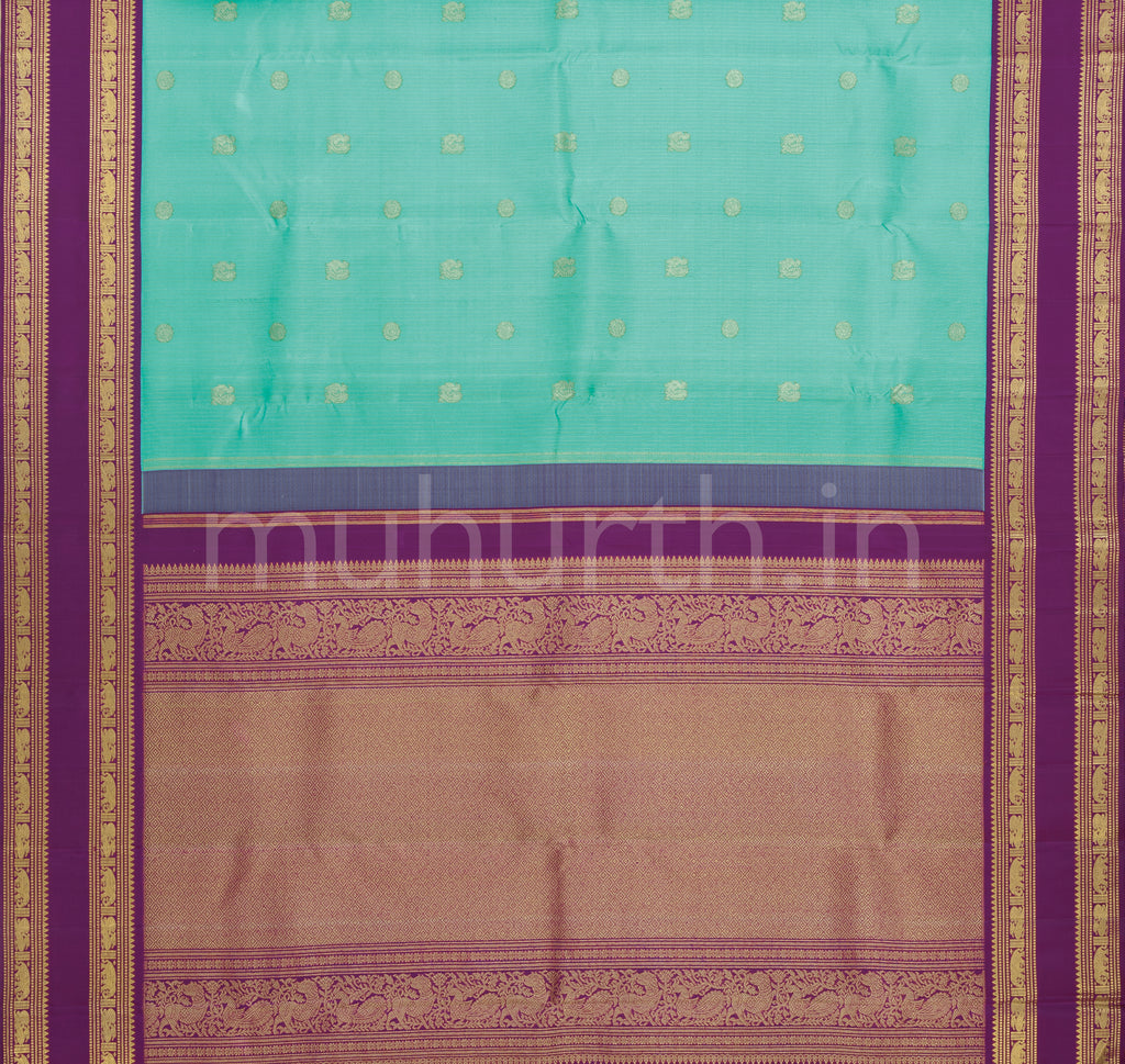 Ananda Blue Pure Zari Kanjivaram Silk Saree with Magenta