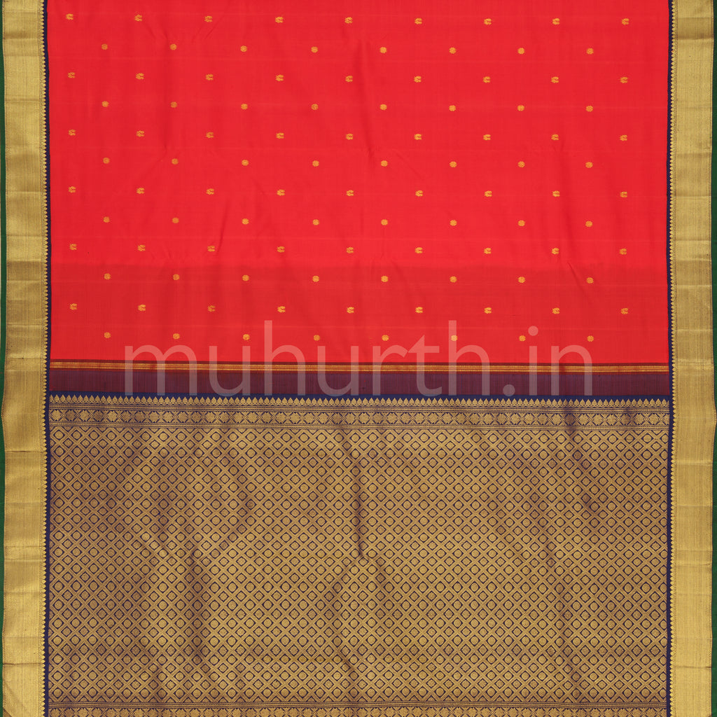 Red Pure Kanjivaram Silk Saree with Vijaya