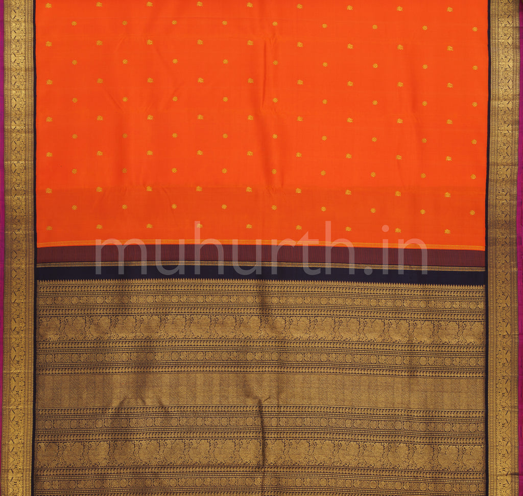 Orange Pure Zari Kanjivaram Silk Saree with Vijaya Blue