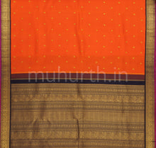 Load image into Gallery viewer, Orange Pure Zari Kanjivaram Silk Saree with Vijaya Blue