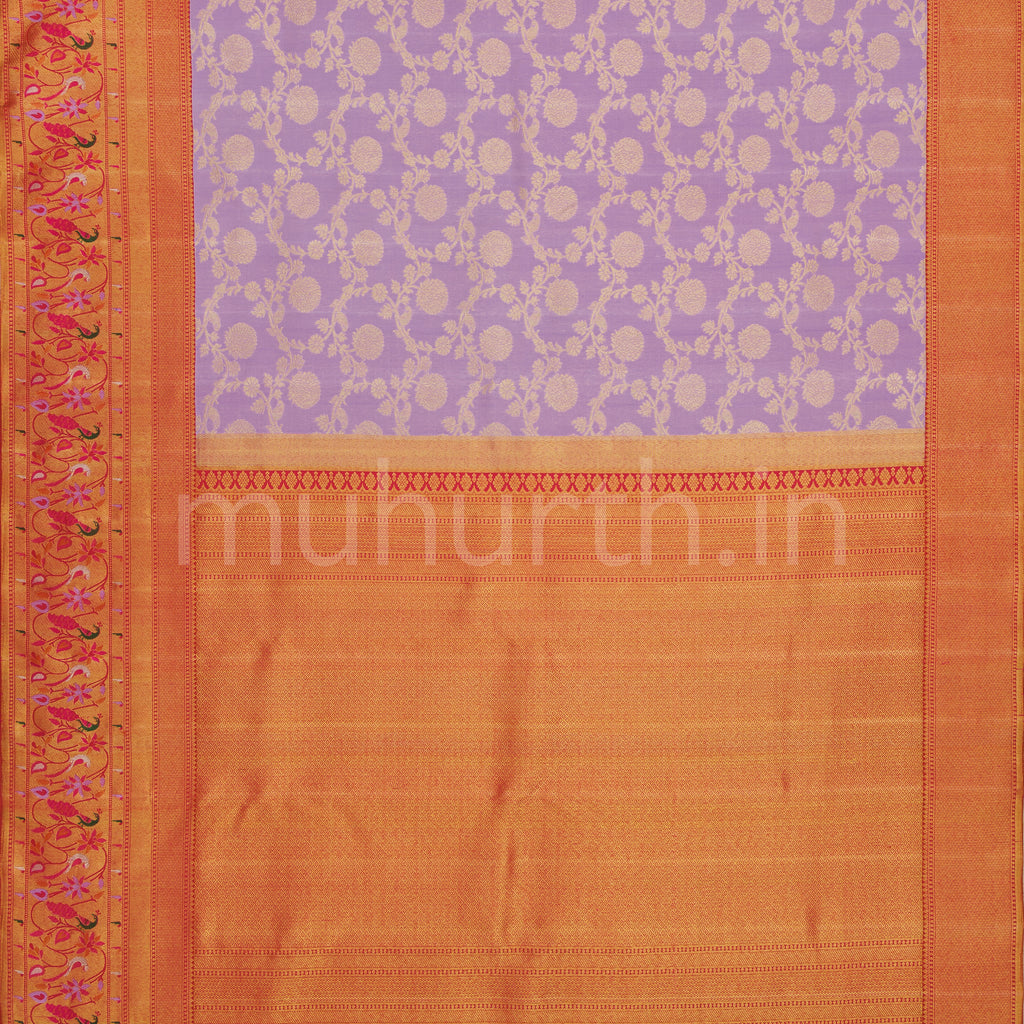 Lavender Pure Kanjivaram Silk Saree with Red