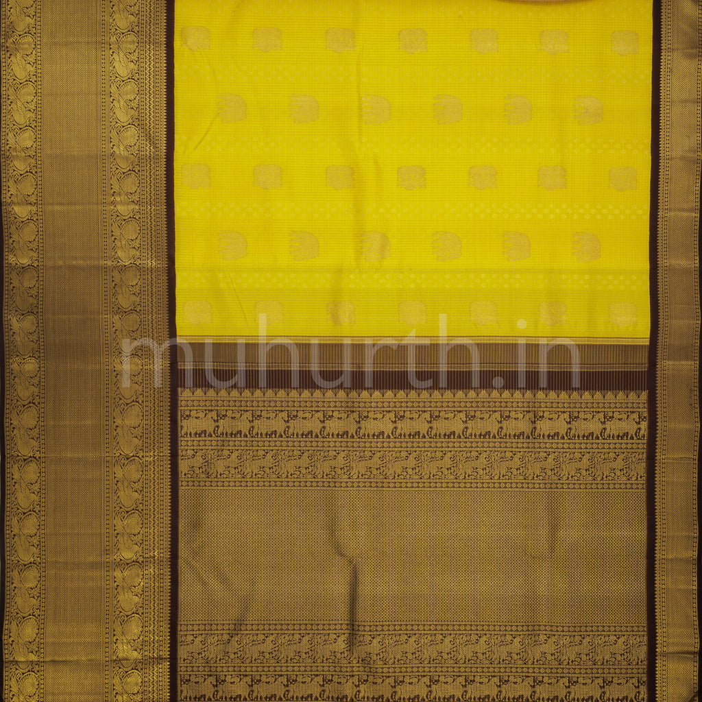 Golden Mustard Pure Kanjivaram Silk Saree with Pakku