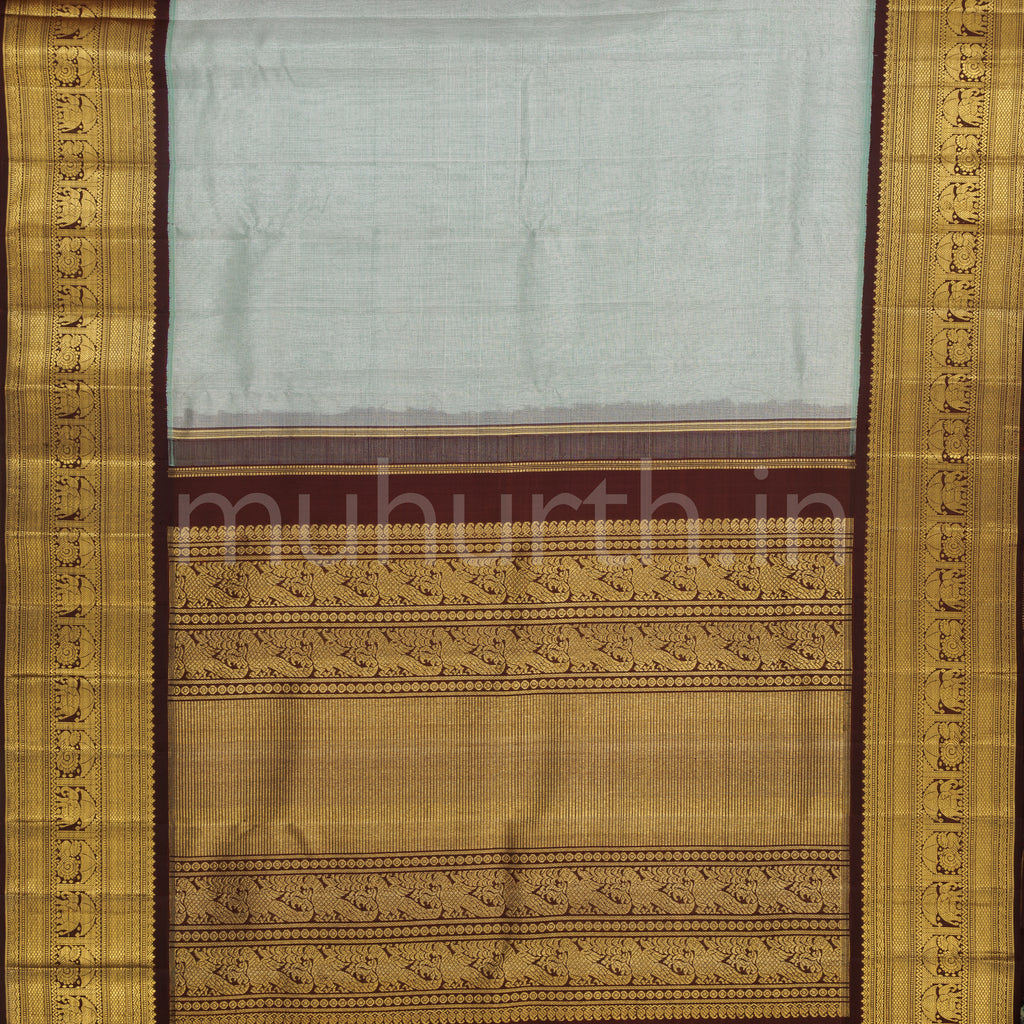 Powder Blue Organza Pure Kanjivaram Silk Saree with Pakku