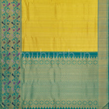 Load image into Gallery viewer, Gold Organza Tissue Pure Kanjivaram Silk Saree with Green