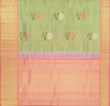 Load image into Gallery viewer, Light Elaichi Organza Pure Kanjivaram Silk Saree with Peach