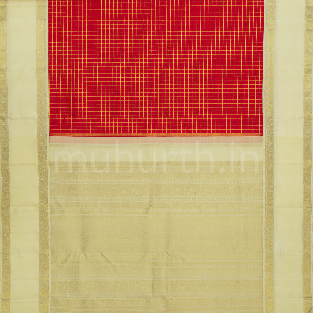 Red Pure Zari Kanjivaram Silk Saree with Cream