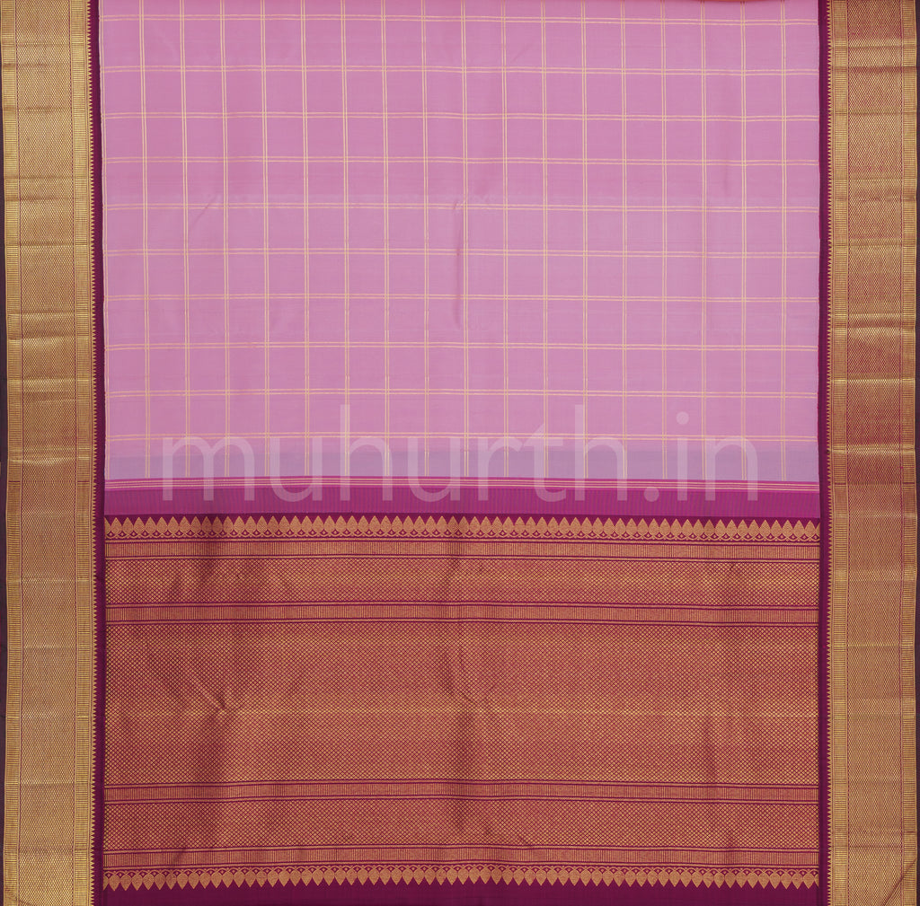 Light Pink Pure Kanjivaram Silk Saree with Magenta