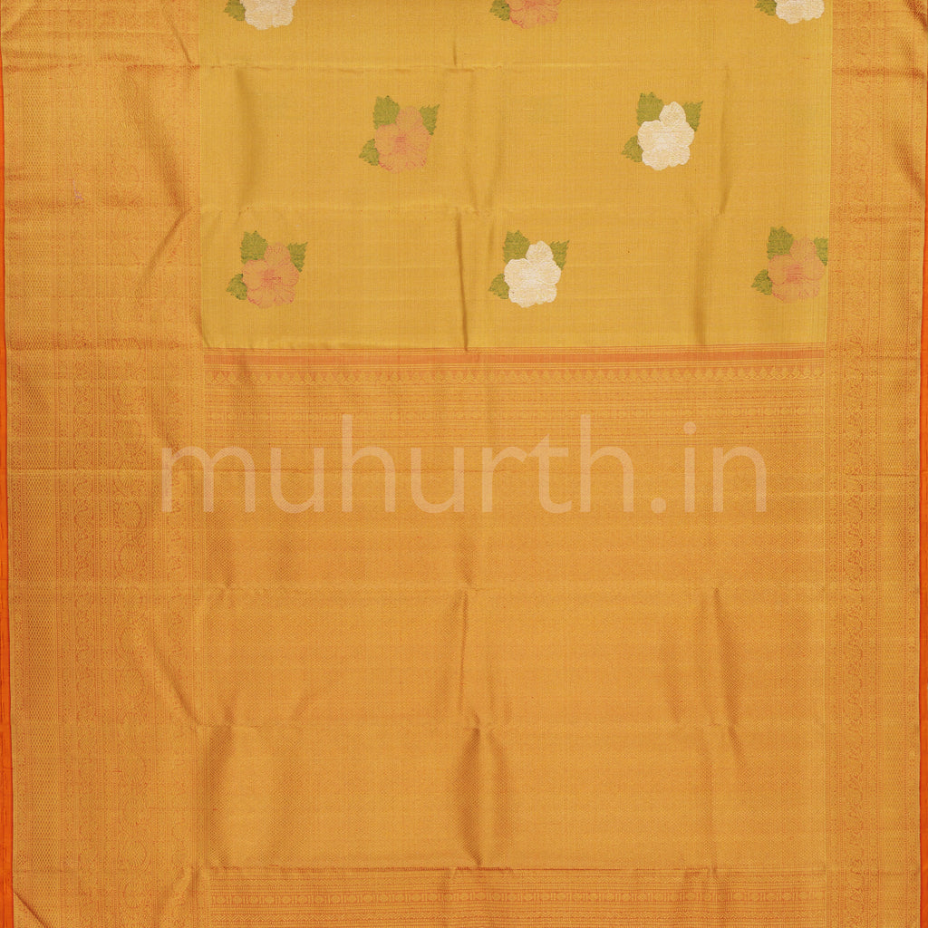 Orange Tissue Pure Kanjivaram Silk Saree