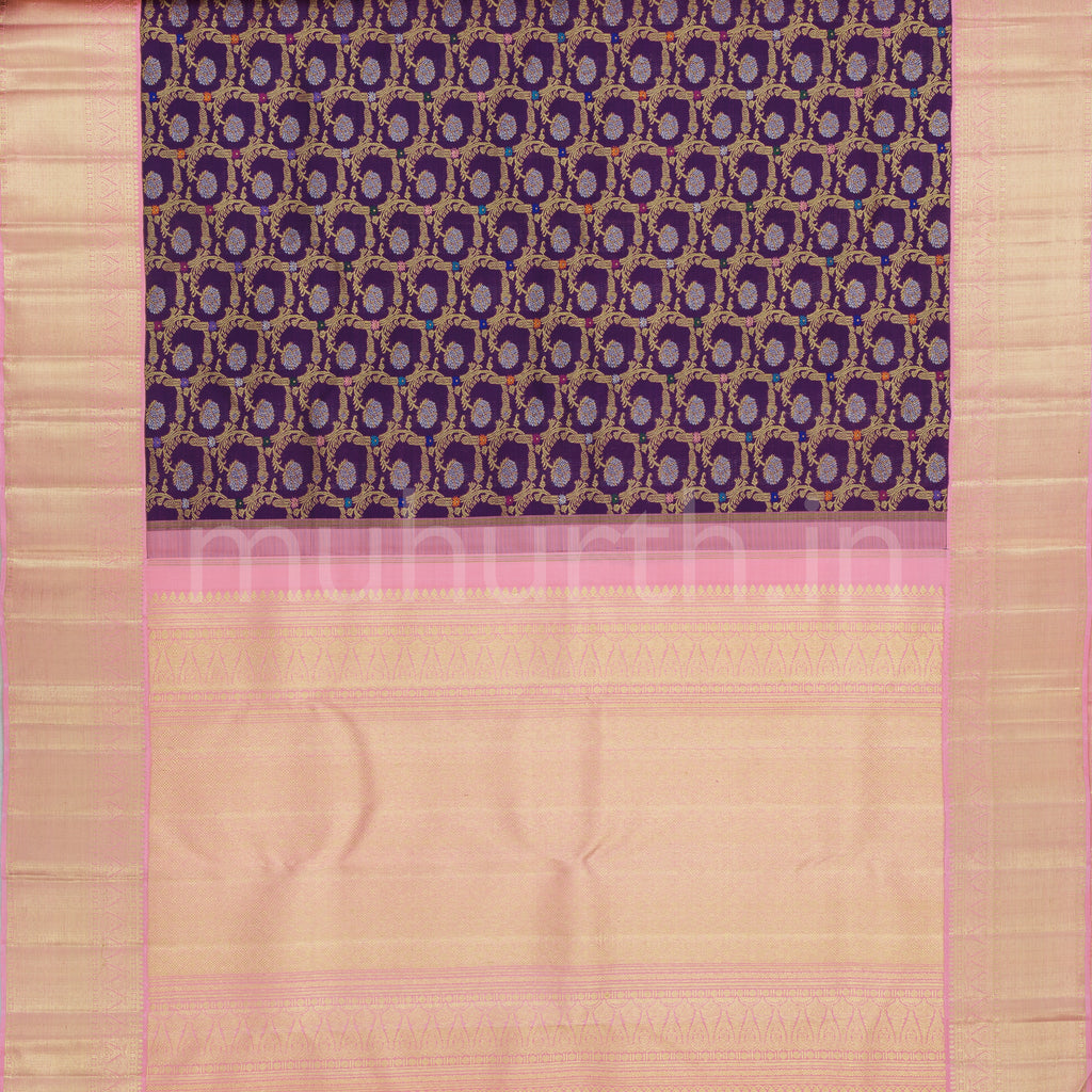 Magenta Pure Kanjivaram Silk Saree with Peach