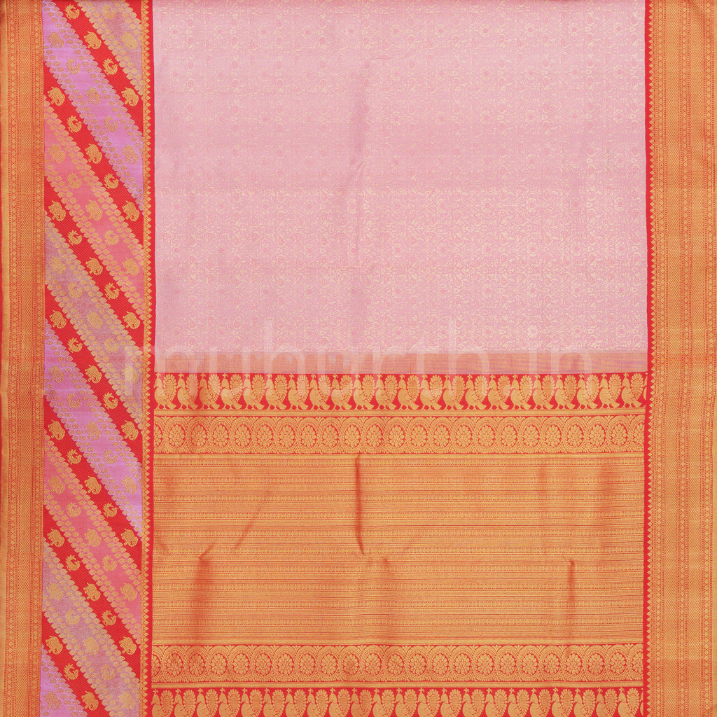 Peach Rangkat Pure Kanjivaram Silk Saree with Red