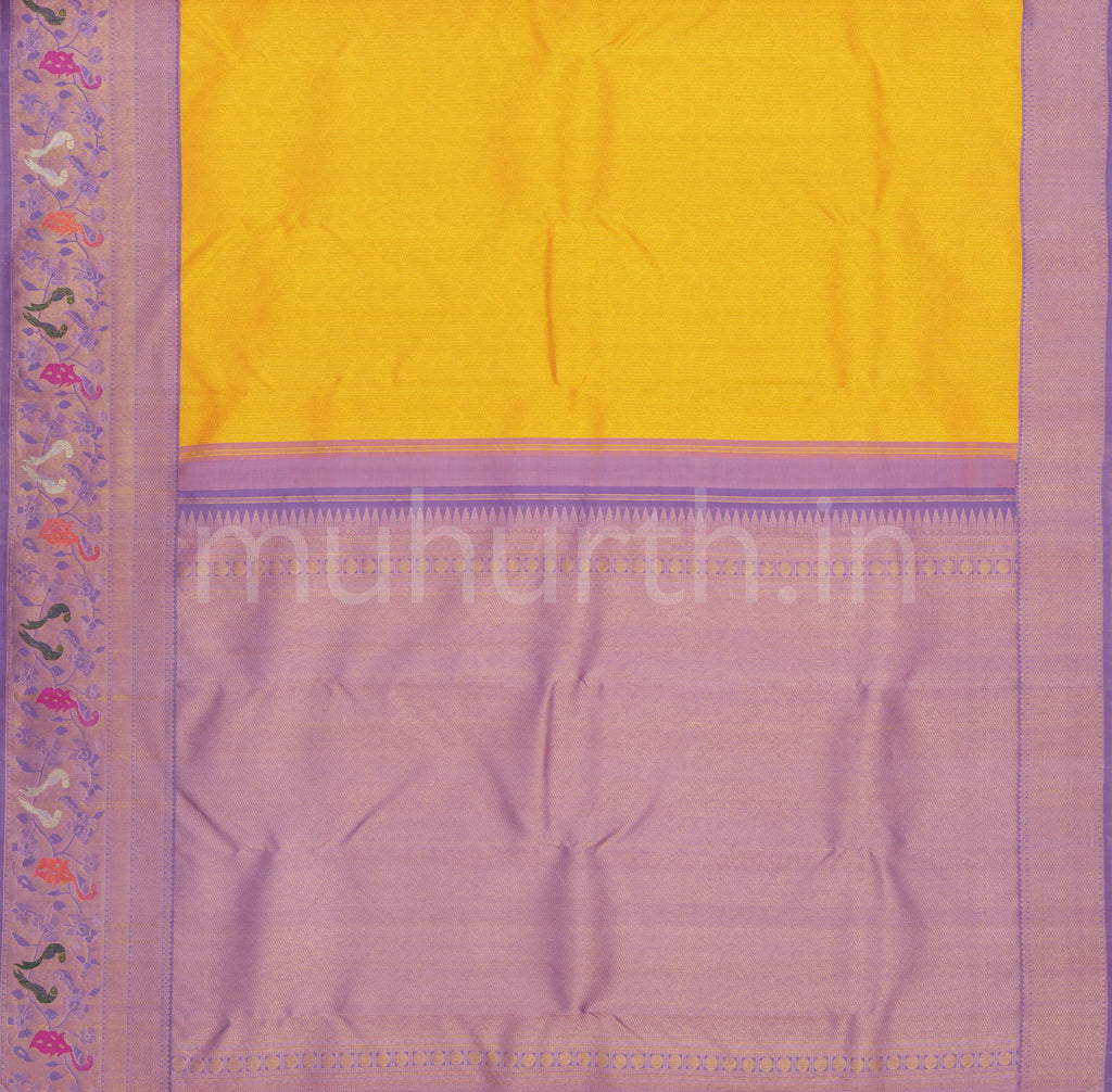 Orange Pure Kanjivaram Silk Saree with Lavender