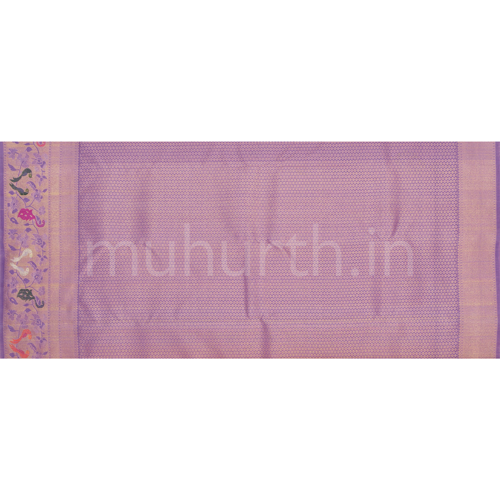 Orange Pure Kanjivaram Silk Saree with Lavender