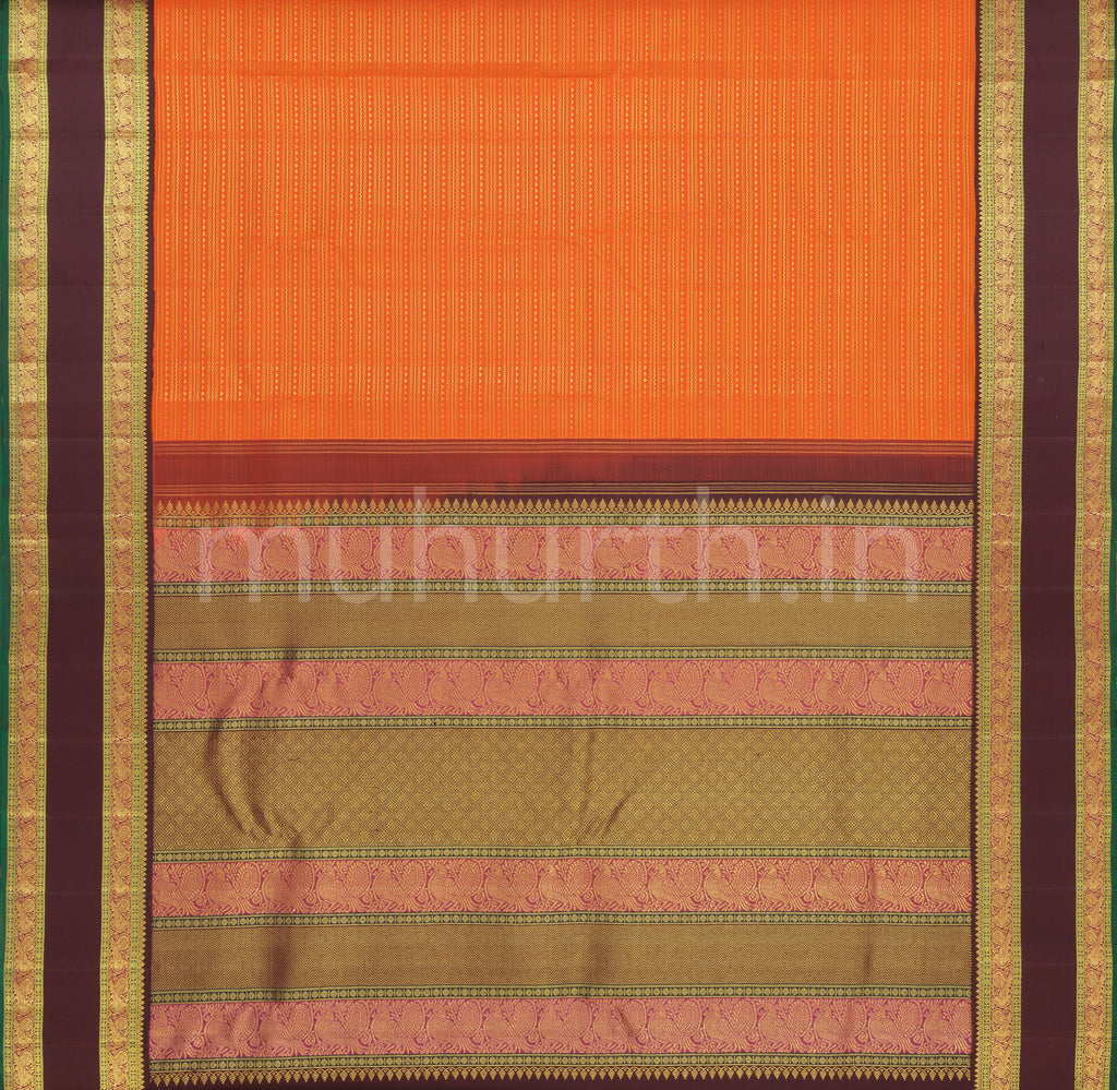 Orange Pure Kanjivaram Silk Saree with Pakku