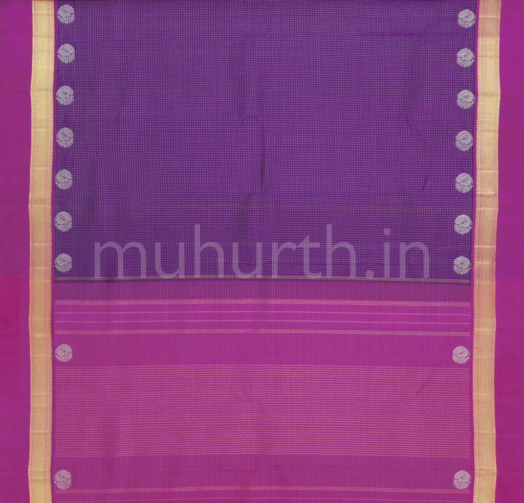 Violet Pure Kanjivaram Silk Saree with Rose