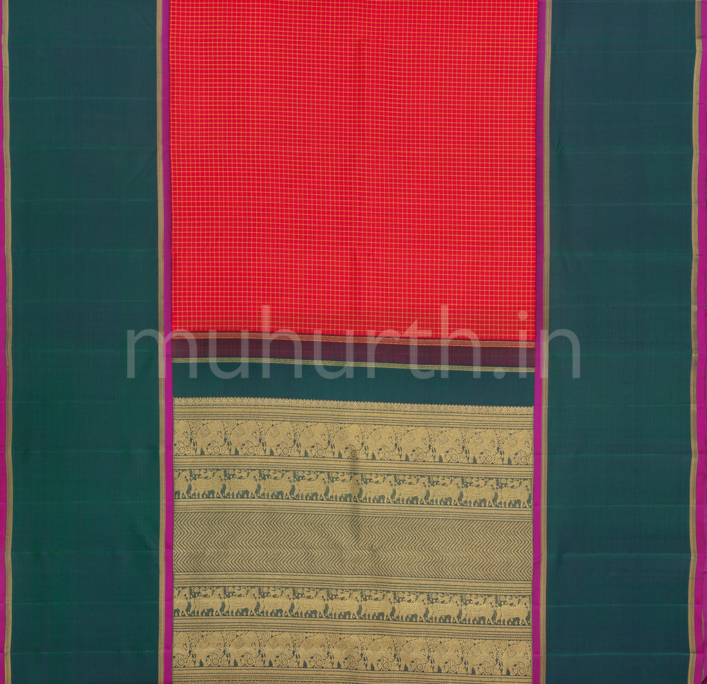 Red Pure Zari Kanjivaram Silk Saree with Green