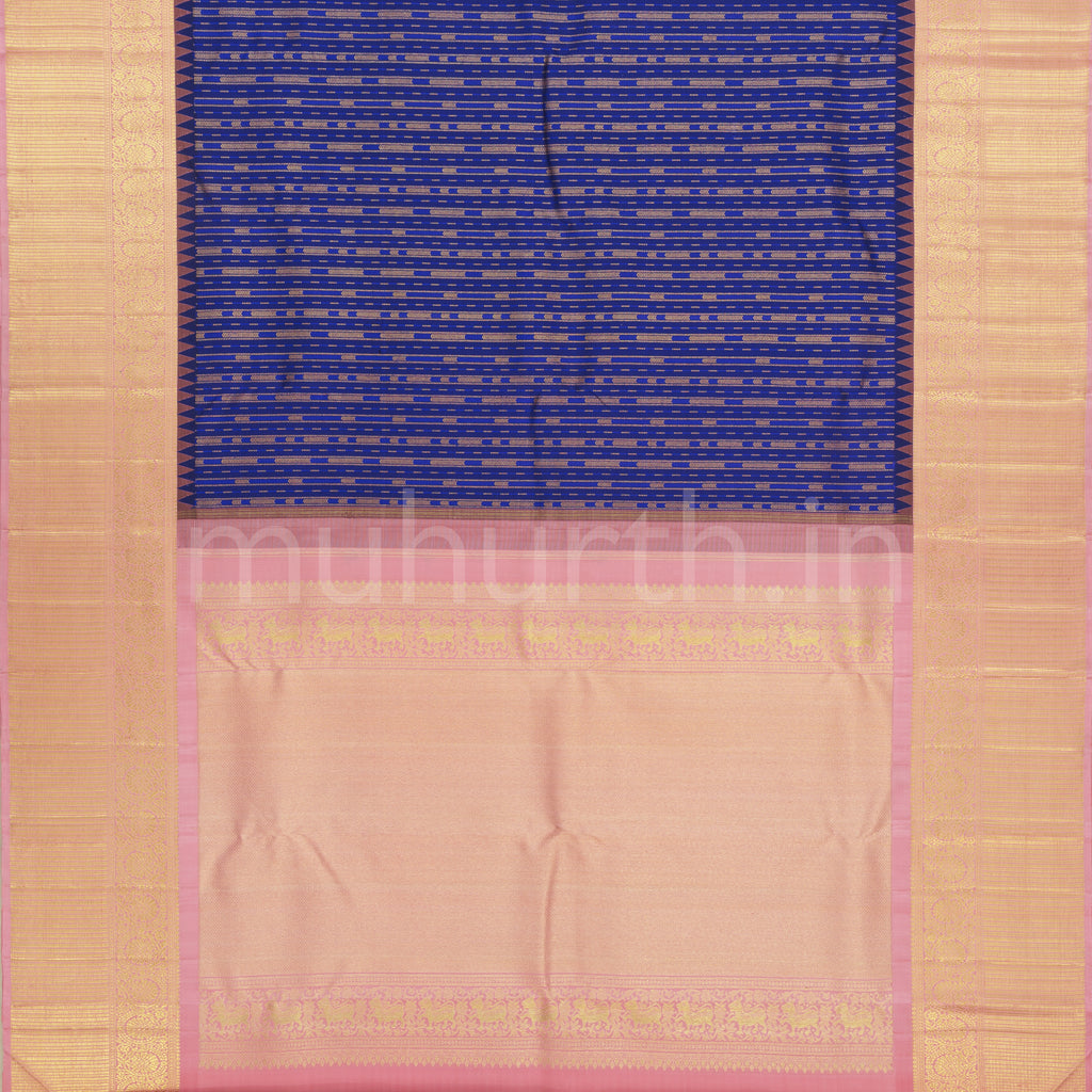 Violet Pure Kanjivaram Silk Saree with Peach