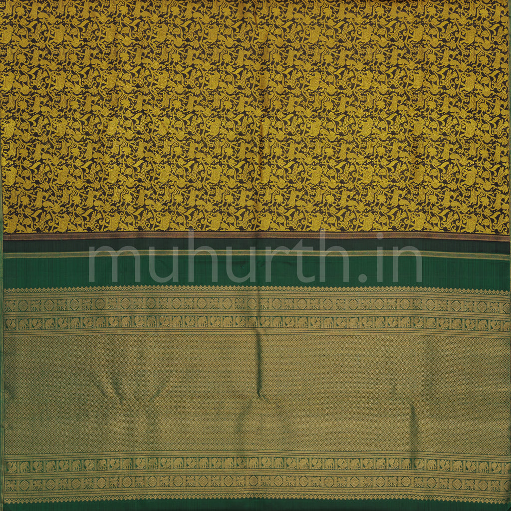 Black Pure Zari Kanjivaram Silk Saree with Green