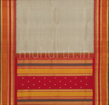 Load image into Gallery viewer, Light Kaki Pure Zari Kanjivaram Silk Saree with Red