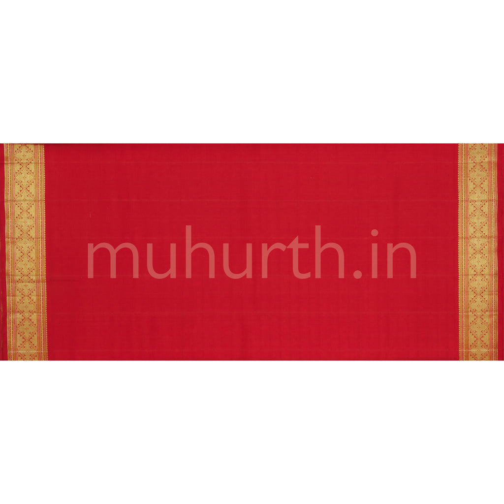 Brown Pure Kanjivaram Silk Sare Red