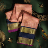 Light Pink Pure Zari Kanjivaram Silk Saree with Vijaya