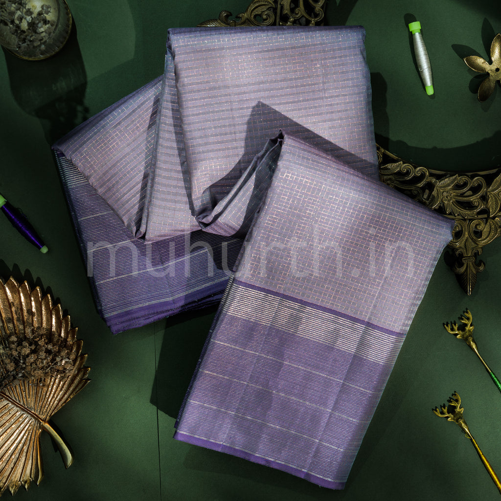 Light Lavender Pure Kanjivaram Silk Saree with Lavender