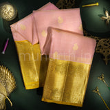 Peach Sheer Organza Kanjivaram Silk Saree with Mustard