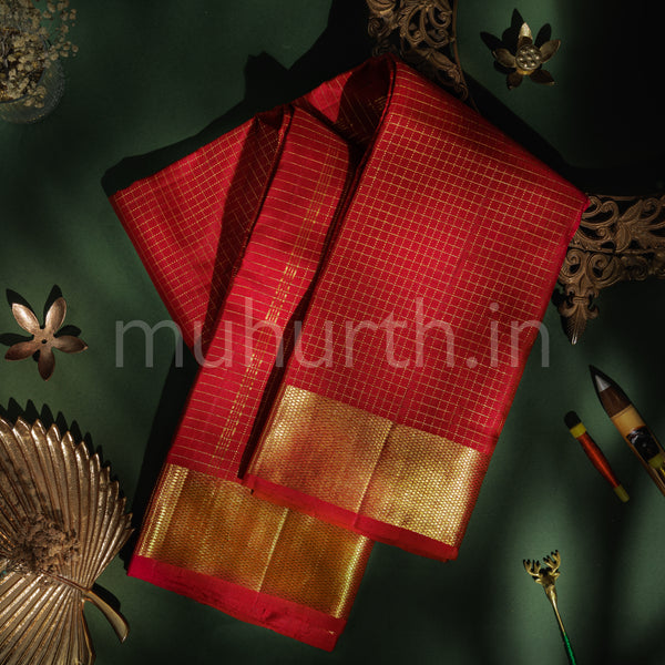 Red Bridal Koorai Kanjivaram Silk Saree