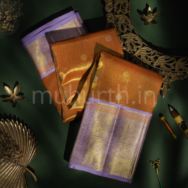 Red Tissue Pure Kanjivaram Silk Saree with Lavender