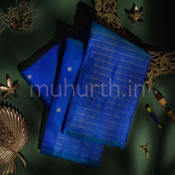 Peacock Blue Vaira-Oosi Pure Zari Kanjivaram Silk Saree