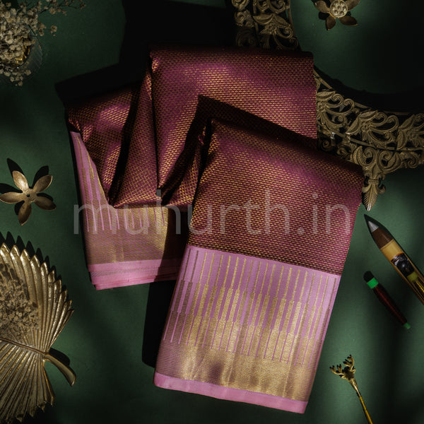 Magenta Pure Kanjivaram Silk Saree with Light Pink