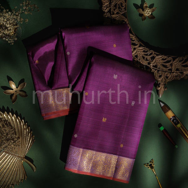 Magenta Kanjivaram Silk Saree with Lavender