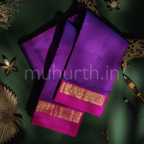 Magenta Pure Kanjivaram Silk Saree with Rose