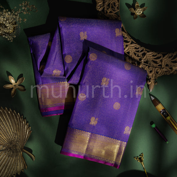 Meenakshi Violet Vaira-Oosi Pure Zari Kanjivaram Silk Saree