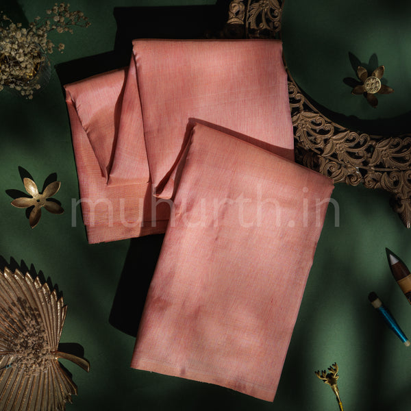 Peach Linen Style Pure Zari Kanjivaram Silk Saree