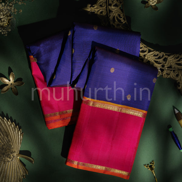 Violet Kanjivaram silk saree with Red