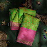 Tiratchai Green Kanjivaram Silk Saree with Rani Rose