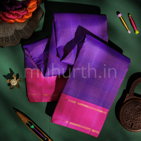 Magenta Pure Zari Kanjivaram Silk Saree with Pink