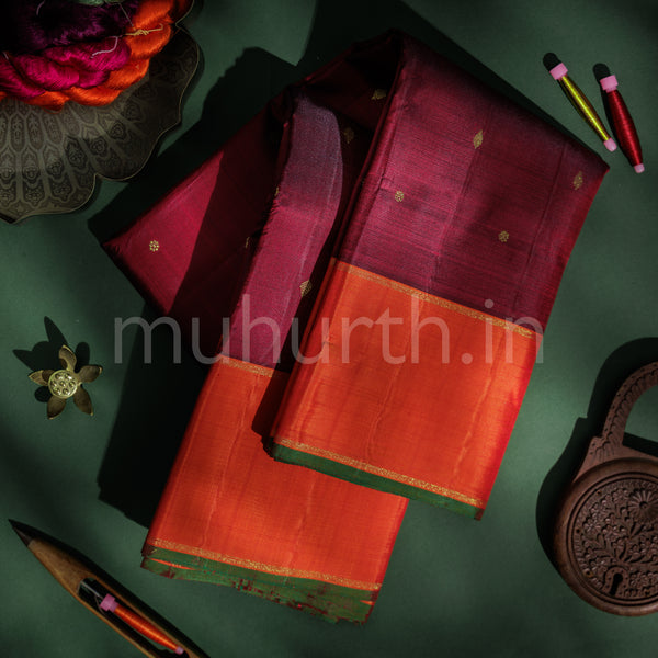 Arakku Pure Zari Kanjivaram Silk Saree with Orange