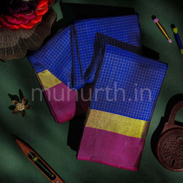 Violet Pure Kanjivaram Silk Saree with Magenta