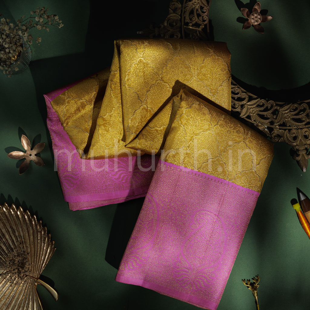 Golden Tissue Kanjivaram Silk Saree with Pink