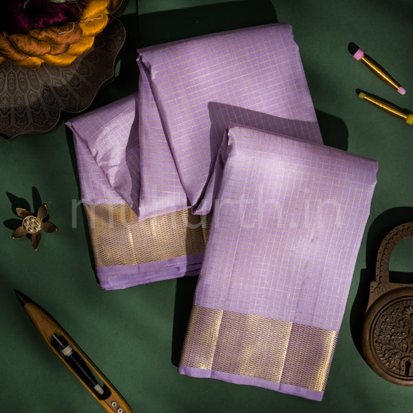 Lavender Vaira Oosi Checks Pure Kanjivaram Silk Saree