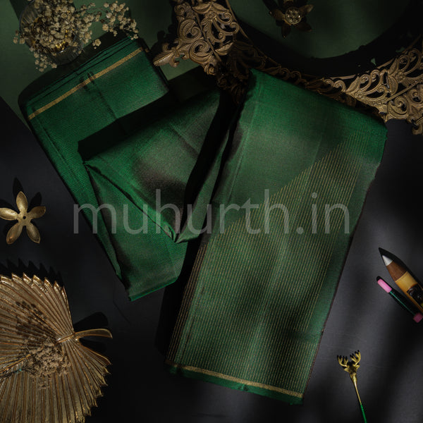 Bottle Green Pure Zari Kanjivaram Silk Saree