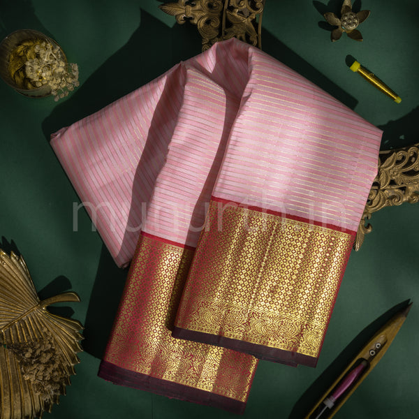 Pink Veldhari Kanjivaram Silk Saree with Rose