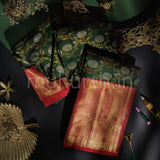 Green Kanjivaram Silk Saree with Red